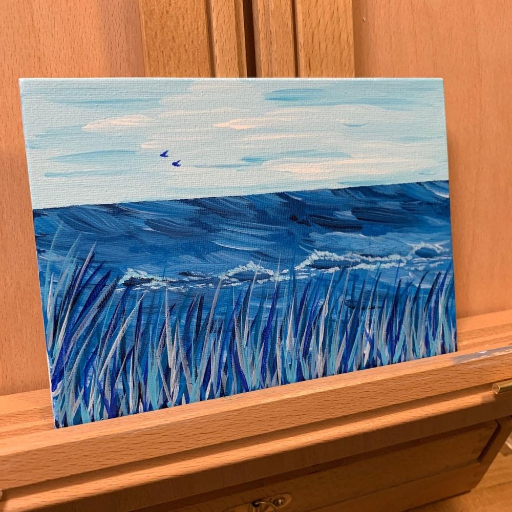 Beach Blues, Original Acrylic Ocean Painting 5"x7"